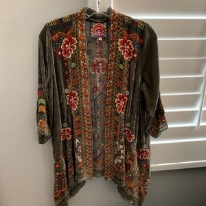 Johnny Was Embroidered Velvet Cardigan
